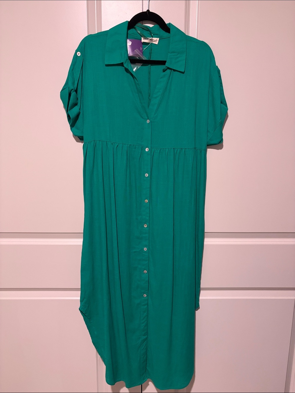 Button-Front Teal Midi Dress - Unbranded